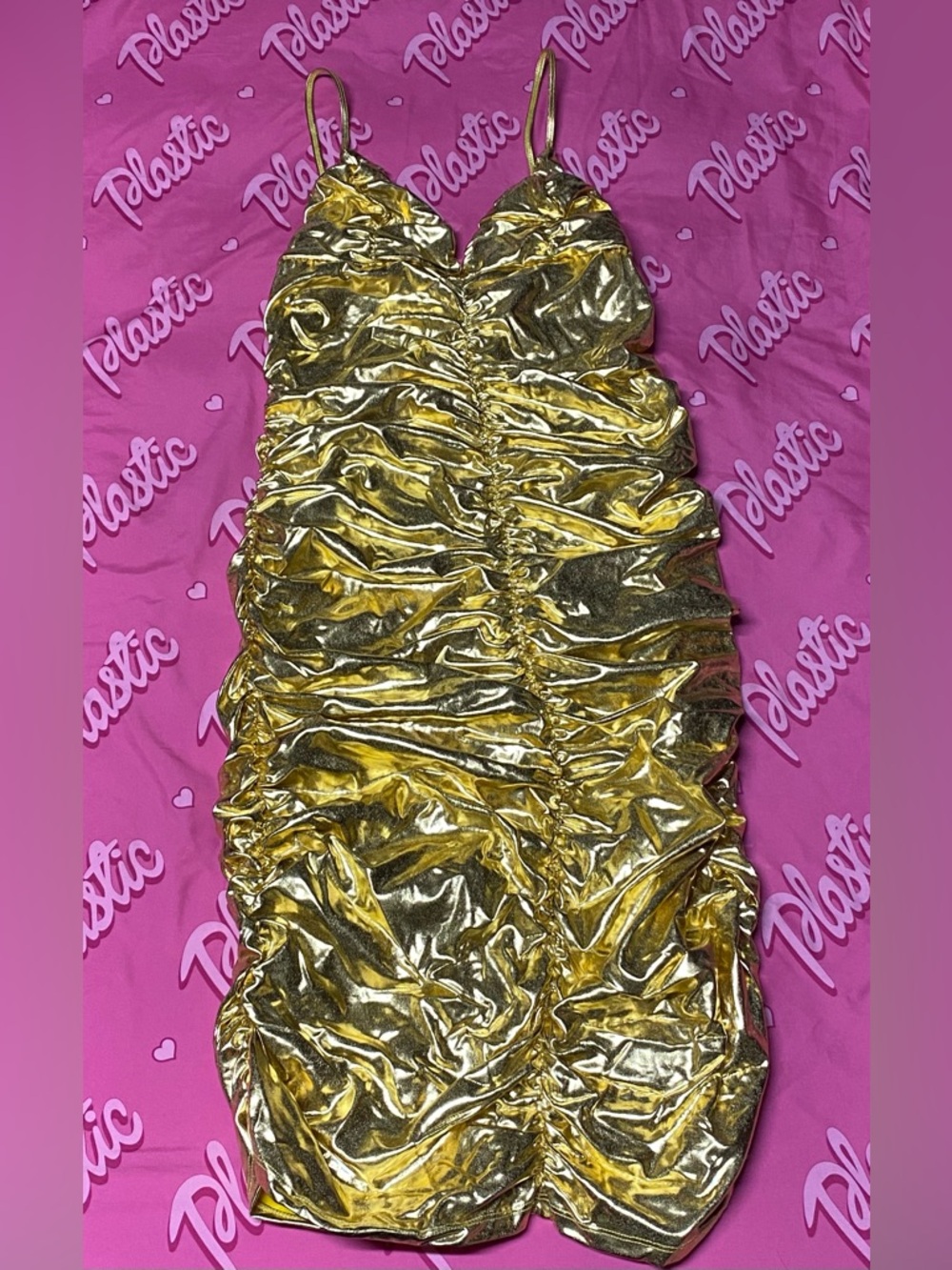 NWOT Bold 24k Melted Gold Long New Years Party Urban Club Cocktail Party Dress